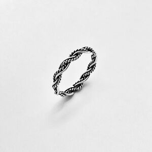Sterling Silver Unisex Twisted Rope Ring, Silver Band, Braid Rings, Stackable